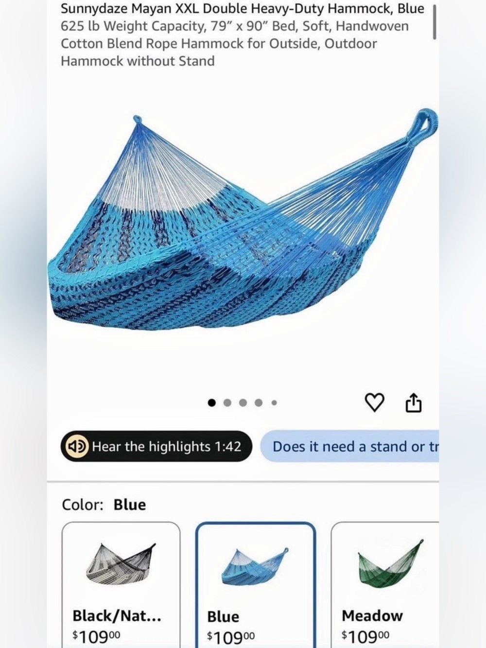 Sunnydaze Mayan XXL Double Hammock – 625 lb Capacity – Used Twice